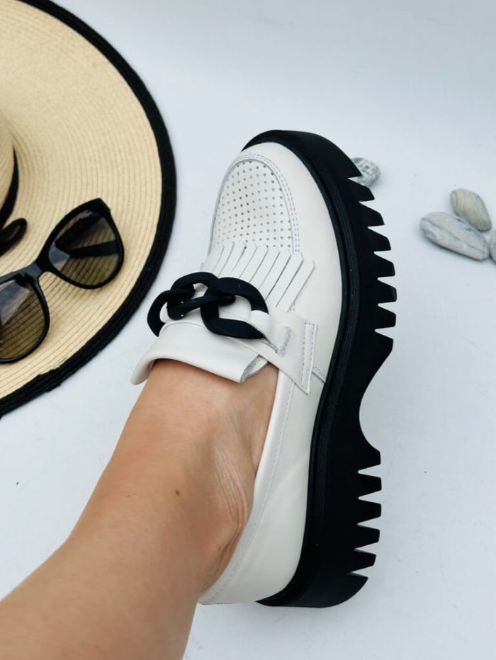 Espadrile piele naturala Olivia alb/negru - imagine 5