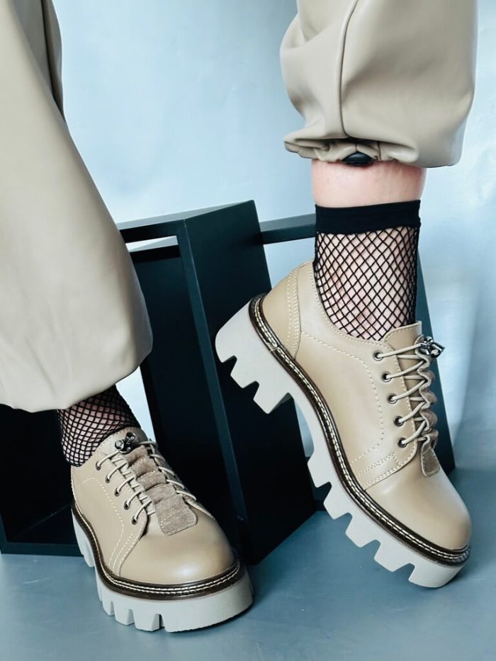 Pantofi piele naturala Edith bej - imagine 2