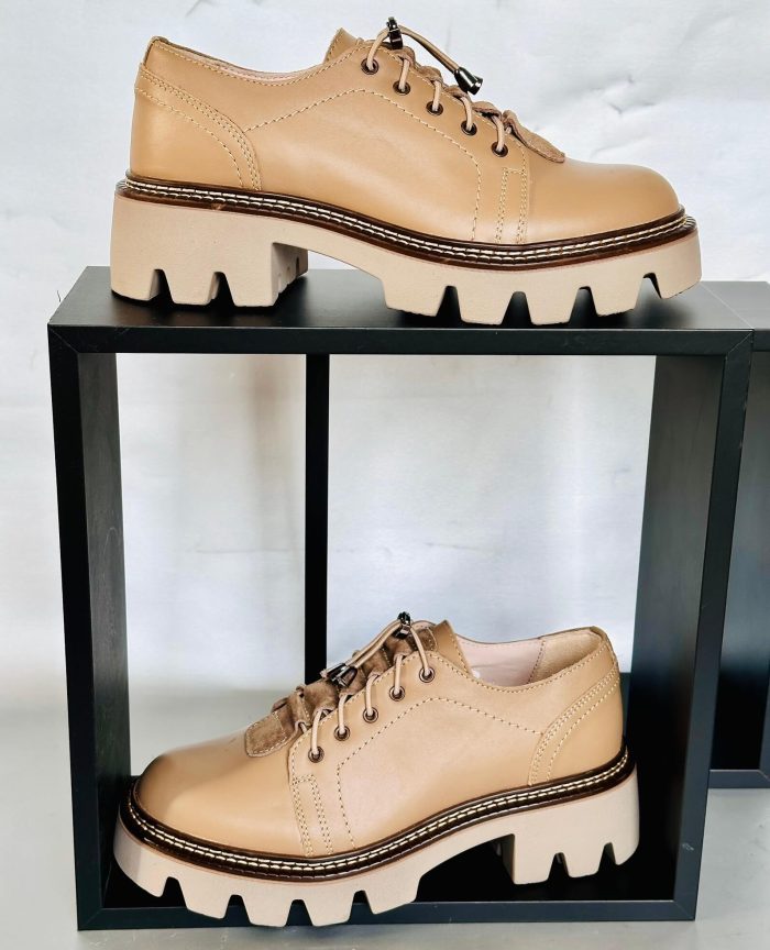 Pantofi piele naturala Edith bej - imagine 4