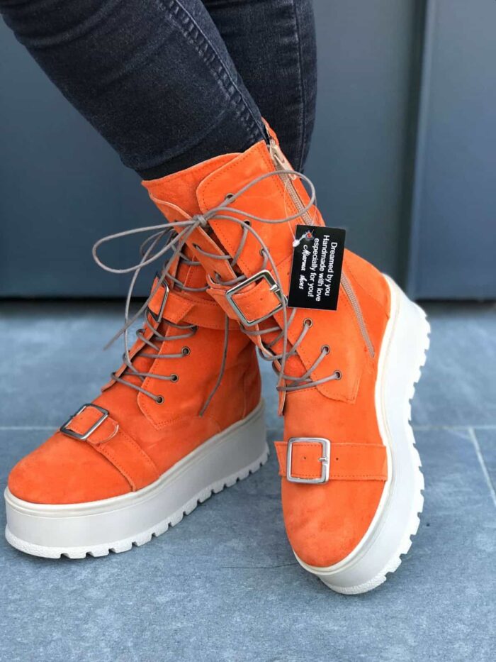 Ghete piele naturala Gana Orange - imagine 3