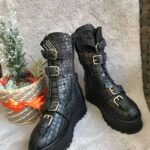 Ghete piele naturala Croco Black