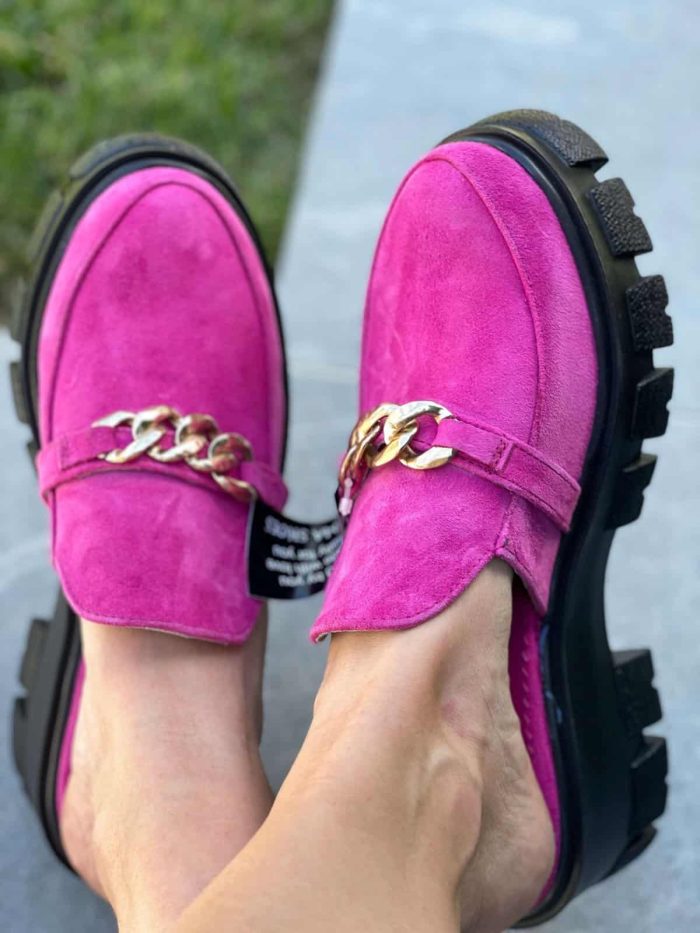 Saboti vara piele naturala Castenlla Ciclam - imagine 2