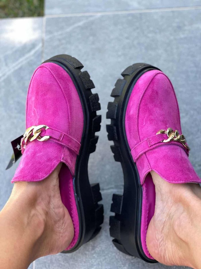 Saboti vara piele naturala Castenlla Ciclam - imagine 3