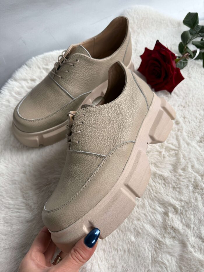 Pantofi piele naturala Latte - imagine 3