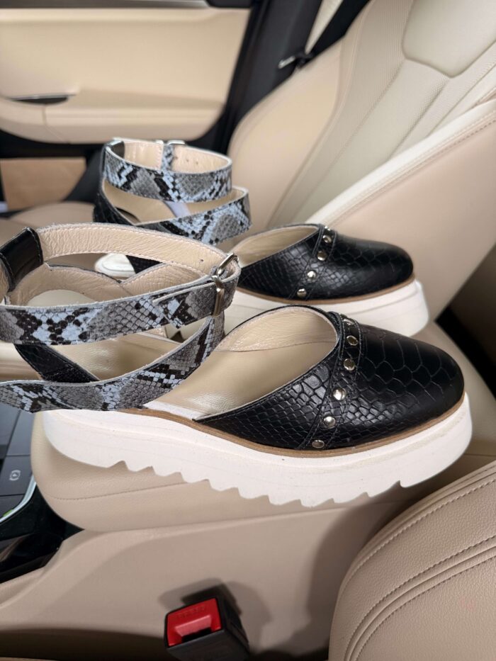 Pantofi damă piele naturală Noirea croco -sarpe - imagine 4