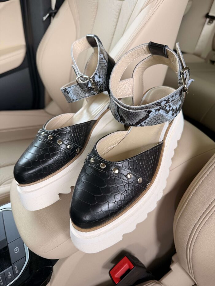 Pantofi damă piele naturală Noirea croco -sarpe - imagine 3