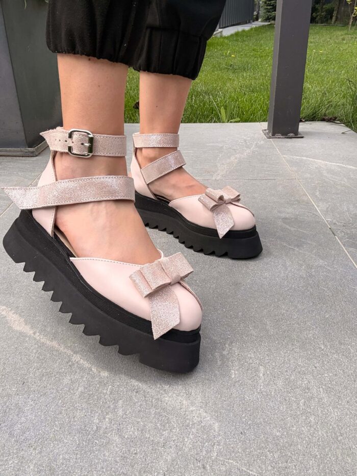 Pantofi damă piele naturală Valera roz pal - imagine 3