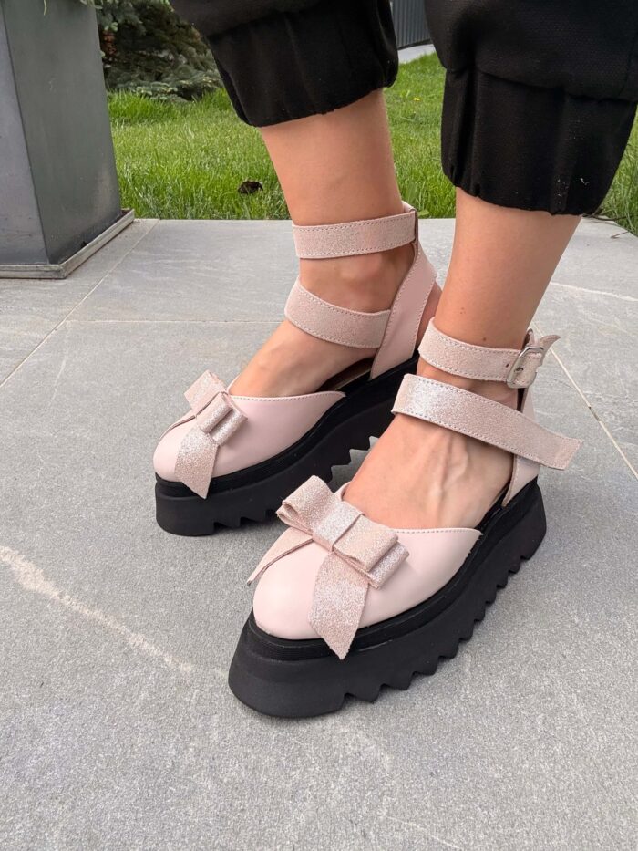 Pantofi damă piele naturală Valera roz pal - imagine 4