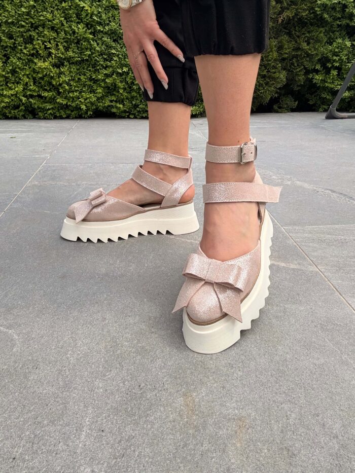 Pantofi damă piele naturală Valera roz argintat - imagine 2