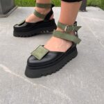 Pantofi damă piele naturală Seraphine negru cu kaki