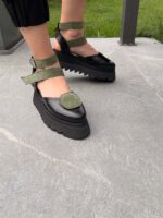 Pantofi damă piele naturală Seraphine negru cu kaki - imagine 4