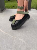 Pantofi damă piele naturală Seraphine negru cu kaki - imagine 5