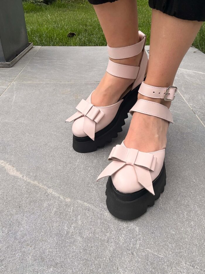 Pantofi damă piele naturală Valera roz neted - imagine 5