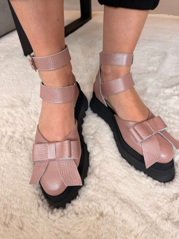 Pantofi damă piele naturală Valera roz somon sidefat - imagine 5