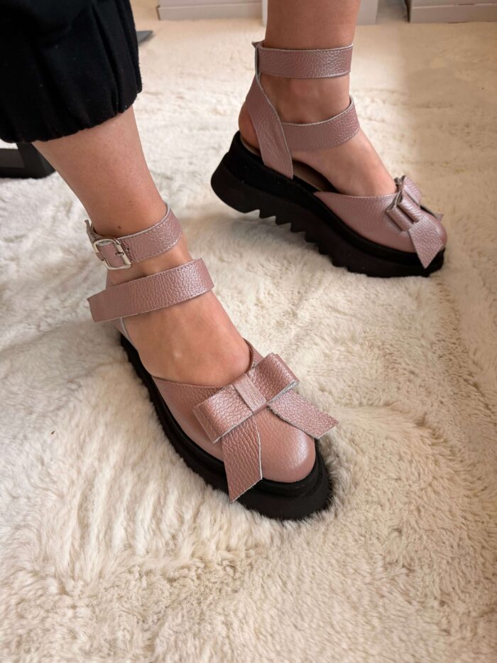 Pantofi damă piele naturală Valera roz somon sidefat - imagine 4