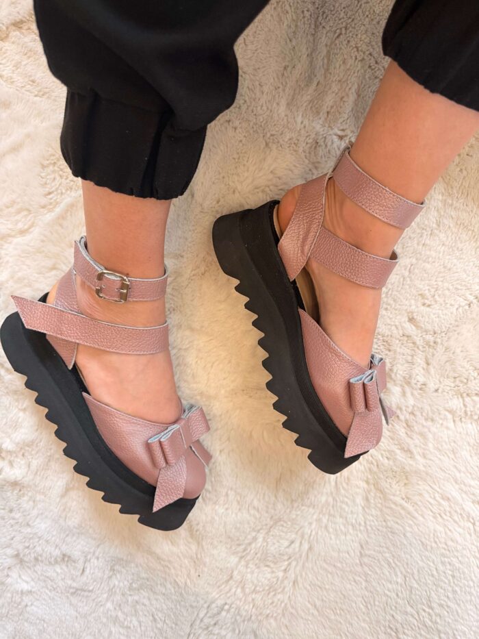 Pantofi damă piele naturală Valera roz somon sidefat - imagine 3