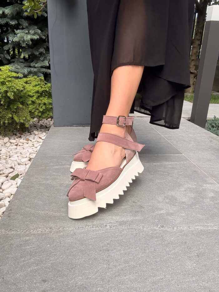 Pantofi damă piele naturală Valera somon cu calcai inchis - imagine 3