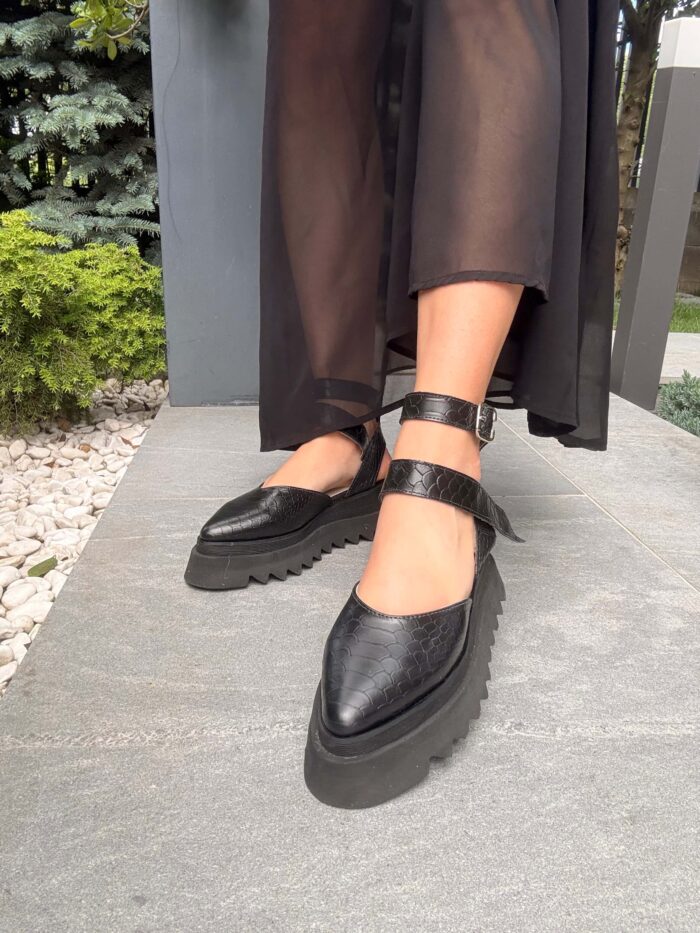 Pantofi damă piele naturală Vibe croco negru - imagine 5