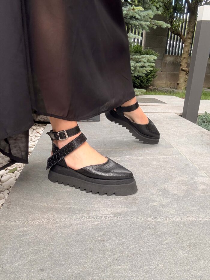 Pantofi damă piele naturală Vibe croco negru - imagine 3